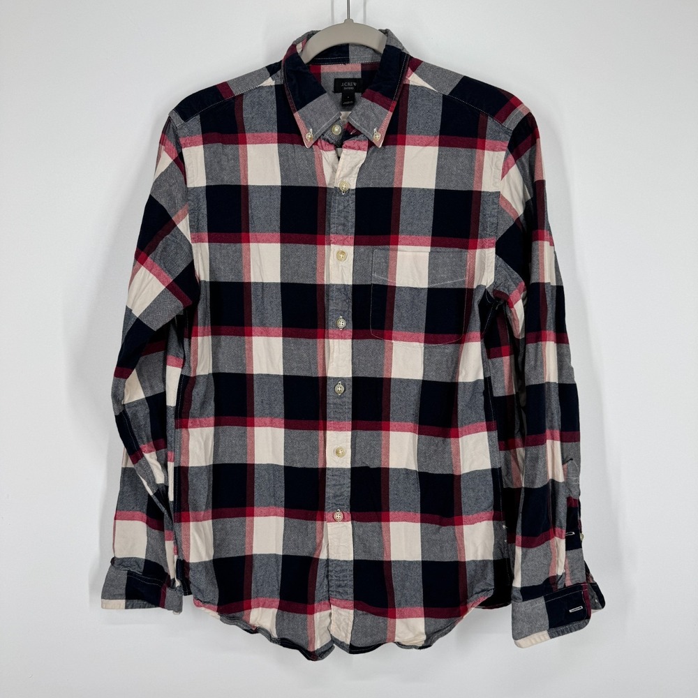 J.Crew Mens Navy White Red Check Oxford Button Down Shirt Size S Classic Fit